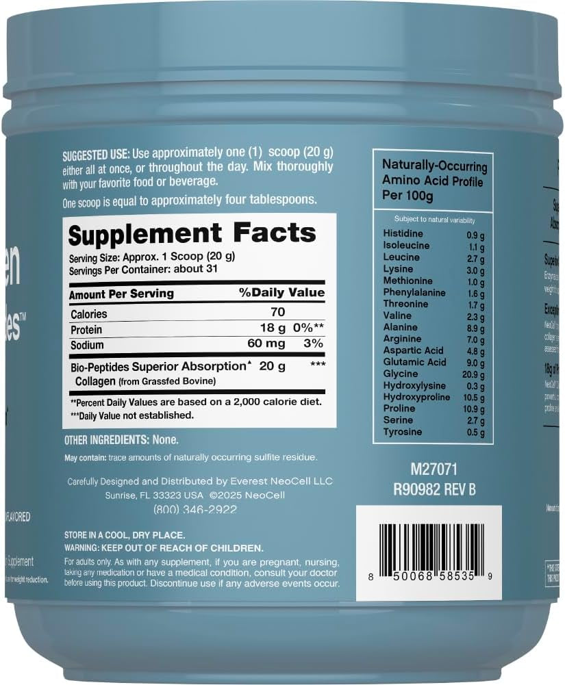 Collagen Bio-Peptides Powder | 22Oz | Super Hair, Skin, and Nails | Superior Absorption | Grassfed Protein Supplement | Advanced with 18 Essential Amino Acids